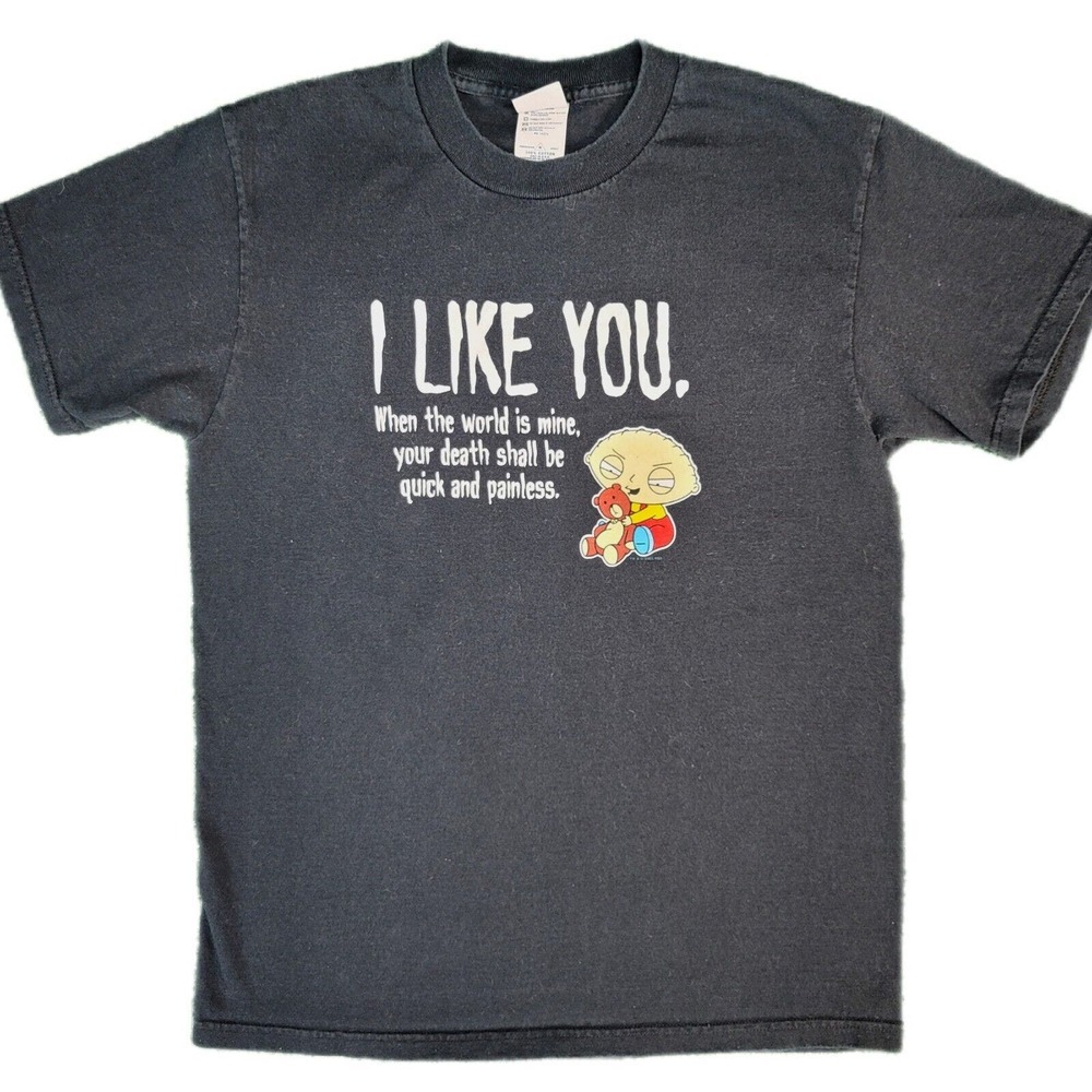 Vintage Family Guy Stewie I Like You Funny Shirt Black M TV Adult Swim 2003 Fox